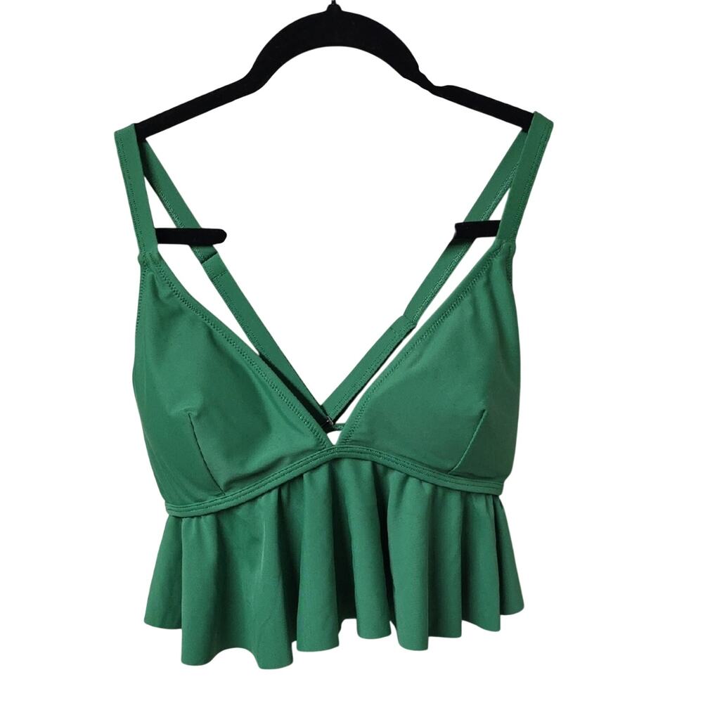 Cupshe Zoe Ruffle Crisscross Bikini Swimsuit Top Green Womens Plus Size 2X NWT